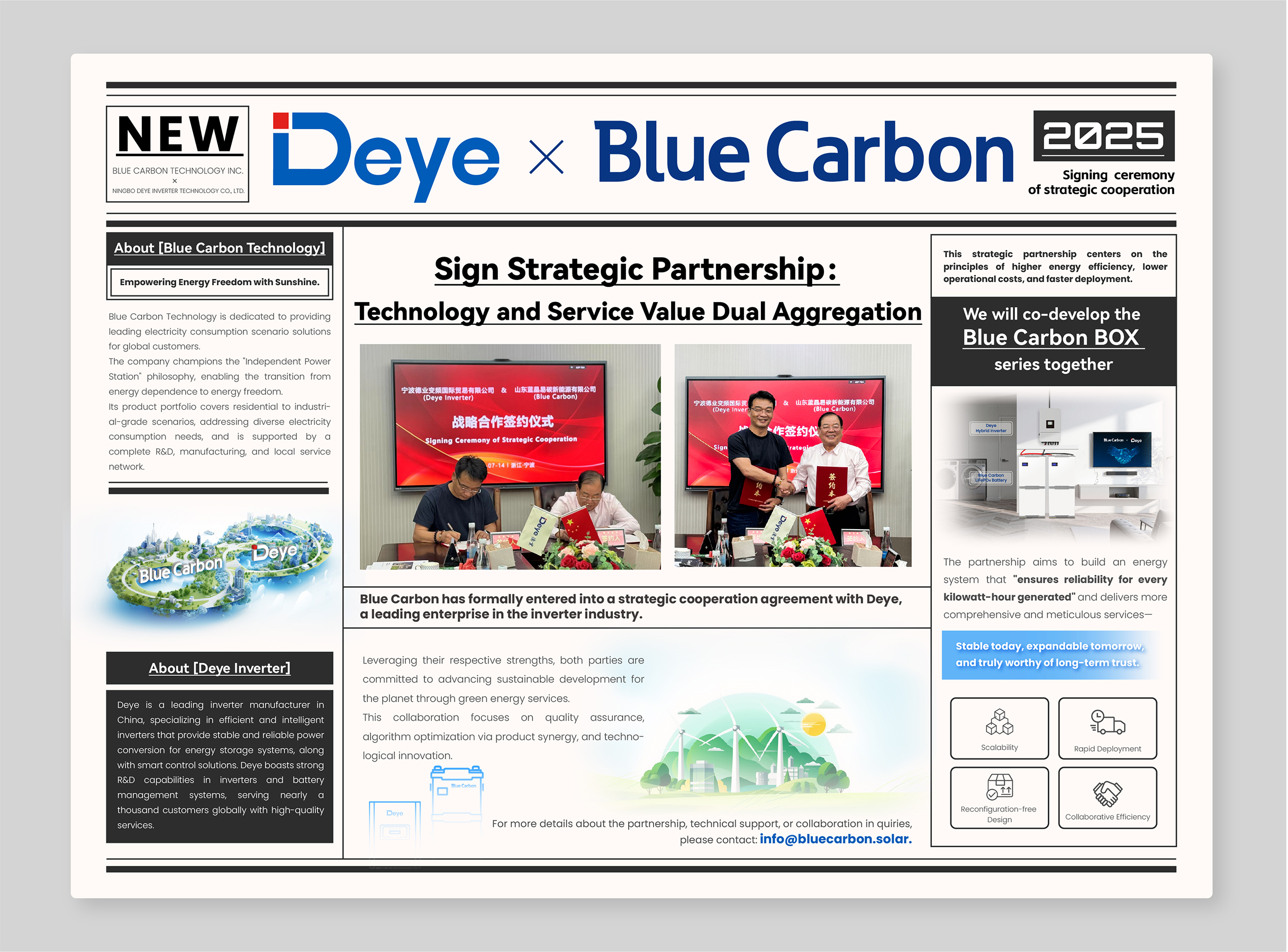 Deye and Blue Carbon Sign Strategic Partnership to Co-Develop the “Blue Carbon BOX Series” 